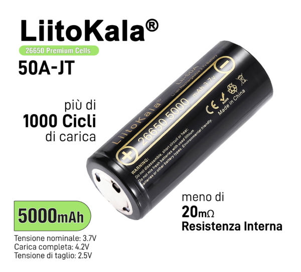 26650 5000mAh_Tavola disegno 1 copia 5 Batteria Ricaricabile 26650 Liitokala 50A-JT 5000mAh - Button Top