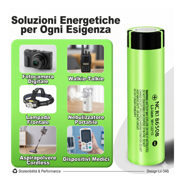 Batteria ricaricabile 18650 3.7V LiitoKala Lii-34B 3400mAh - Testa Piatta (Flat Top)