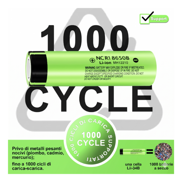 Batteria ricaricabile 18650 3.7V LiitoKala Lii-34B 3400mAh - Testa Piatta (Flat Top)